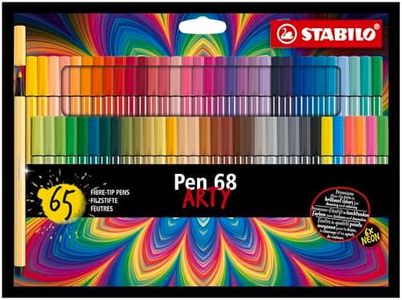 Premium Fibre-Tip Pen - STABILO Pen 68 - ARTY - Pack of 65 - Assorted Colours