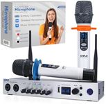 Pyle, UHF Wireless Microphone System, Portable Digital Audio Mixer, Bluetooth, Two Handheld Mics, Receiver Base, White, Adjustable Volume, Complete Set, Dual Channel, Home Karaoke, Professional Use