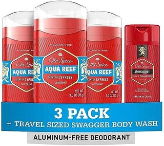 Old Spice Men's Deodorant Aluminum-Free Aqua Reef, 3.0oz Pack of 3 with Travel-Sized Swagger Body Wash, RED