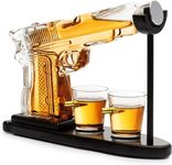 AUGEN Whiskey Decanter Creative Gun Pistol Shaped Crystal Glass Decanter with 2 Shot Glass & Stand Wine Dispenser for Liquor Bourbon or Wine (9oz)