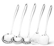 Cook And Craft Stainless Steel Kitchen Utensil Set - 5 Piece Stainless Steel Cooking Utensils Set Includes Spatula, Ladle, Slotted Spatula, Spaghetti Server & Draining Spoon