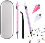 ANGNYA 2 Pack Rhinestone Picker Dotting Pen With 2 Replaceable Wax Tips And ​1x Tweezer, Dual-ended Diamond Picker Tools for Nails,Wax Pencil for Rhinestone Stainless Steel Double Head(Pink Purple)