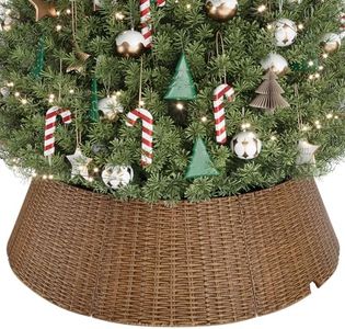 ELYKEN 42 Inch Christmas Tree Collar, Large Woven Tree Base Cover, Brown
