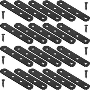 8 Pack Black Straight Brace Brackets 4 Inch Stainless Steel Flat Mending Plates, Heavy Duty Repair Fixing Joining Brackets for Wood with Screws