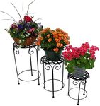 Sunnydaze Metal Iron Black Plant Stand with Scroll Design Set of 3