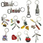 TSY TOOL 12 Pack Silver NYC Souvenir Keychain Collection, New York Metal Keychain Ring Bundle, Bulk, Includes Statue Of Liberty, Empire State, Broadway, Metro, Taxi, Big Apple, 4 Pc Bottle Opener