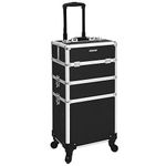 SONGMICS Professional Makeup Case, 3-in-1 Travelling Beauty Trolley, Large Cosmetic Trolley for Hairdressers, Lockable Rolling Makeup Case with 360-Degree Universal Casters, Black JHZ01B