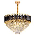 Gojeeva Black Golden Italian K9 Crystal Ceiling Fixture Metal Chandelier | Chandelier | Chandelier for Restaurant | Jhoomar for Hotel | Light Fixture Chandelier, Black Gold, Round (600) mm