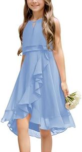 Galawaqe Kids A-Line Halter Neck Chiffon Junior Bridesmaid Dresses Fancy Girl Dress Wedding Elegant Party Gown 5-14 Years, Blue, 13-14 Years