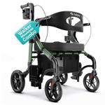 Helavo 2 in 1 Walker Wheelchair Combo with 10" All Terrain Wheels, Lightweight Rollator Transport Chair Combo, 136 kg Load Capacity with Adjustable Height