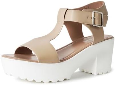 J. Adams Corby Platform Sandals Heeled Sandals for Women - T-Strap Chunky Mid Heel Sandal Wedges for Women - Women Footwear Platform Shoes - Summer Shoes for Women, Nude Vegan Leather, 9.5