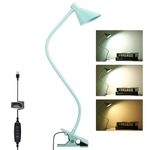 Lzonunl LED Desk Clip Light,3 Modes 10 Dimmable Brightness Reading Light, Flexible Neck Bedside Lamp, Saving Space Table Clamp Lamp for Office, Bedroom, Bed Headboard, Study (Blue)