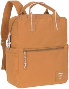 LÄSSIG Baby Wickelrucksack Wickeltasche mit Wickelunterlage und Kinderwagenbefestigung wasserabweisend/Little One & Me Square Backpack Big caramel