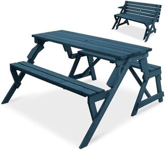 Best Choice Products 2-in-1 Transforming Interchangeable Outdoor Wooden Picnic Table Garden Bench for Backyard, Porch, Patio, Deck w/Umbrella Hole - Harbor Blue