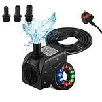 Electric Water Pump Submersible Water Feature Pumps 1800L/H 25W 12 Color LED Light Quiet Small Water Pump for Fountain Aquarium Hydroponic Fish Tank Garden Pool Pond with 2M Power Cord 3 Nozzles