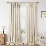 Beige Flax 102 Inch Linen Curtains for Living Dinning Room 2 Panels Rod Pocket Light Filtering Burlap Farmhouse Large Window Drapes Tan Curtains 102 Inches Long for Patio Sliding Glass Door Bedroom