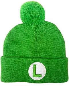 Super Mario Bros Luigi Pom-Pom Knit Beanie Cap Green, Green, One Size