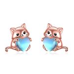 YFN Cat Moonstone Earrings for Women Sterling Silver Animals Cat Stud Earrings for Girls (rose gold)