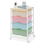 SYKIARIOL Utility Cart with Drawers and Wooden Tabletop, 4 Drawers Rolling Storage Cart,Arts and Crafts Organizer Storage Cart for Bedroom,Kid's Room,Dorm,Classroom,Office,Rainbow