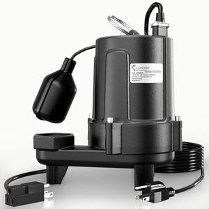 LANCHEZ 1.5 HP 53FT Submersible Sewage Pump, Heavy Duty Cast Iron Effluent Pump with Automatic Tethered Float Switch, Sump Pump for Sump Basin, Basement, Residential, 2" NPT Discharge, Black