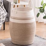 YOUDENOVA Cotton Rope Basket Large Blanket Basket Woven Storage Basket Toy Storage Organiser Nursery Decor Laundry Hamper with Handle 58L (49cm(D) x65cm(H), Y-brown)