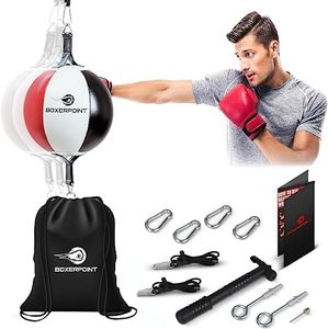 Boxerpoint Double End Bag for Boxing – Premium Punching Bag for Adults – Durable PU Leather Material & Adjustable Cords – Double End Bag Boxing Equipment for Training at Home & Gym (Sphere)