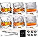 Whiskey Glasses,Rotatable -6 Oz Old Fashioned Whiskey Glasses Set of 6, Spinning Glasses Tumbler for Scotch, Cocktails, Coffee, Gift for Men Dad