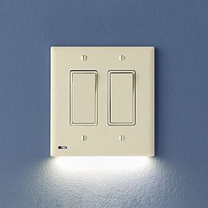 2 Pack - SnapPower SwitchLight [for Double-Gang Light Switches] - Light Switch Wall Plate With Built-In LED Night Lights - Bright/Dim/Off Options - Auto On/Off Sensor - (Rocker, Light Almond)