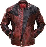 LP-FACON Mens Superhero Star Biker Maroon Cosplay Costume Leather Jacket Faux/Real, 4) Distressed Maroon Faux Leather, XX-Small