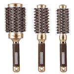 3 Pcs Boar Bristle Round Brush for Blow Drying, Nano Thermal Ceramic and Ionic Tech Hair Brush for Curling and Straightening - Large，Medium and Small Round Brushes