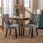 HomeTouch Luxury Velvet Kitchen Dining Chairs Set of 2 Upholstered Knocker Wing Back Office Chairs with Oak Wood Legs for Dining Room Bedroom, Hand Made (2, Grey)