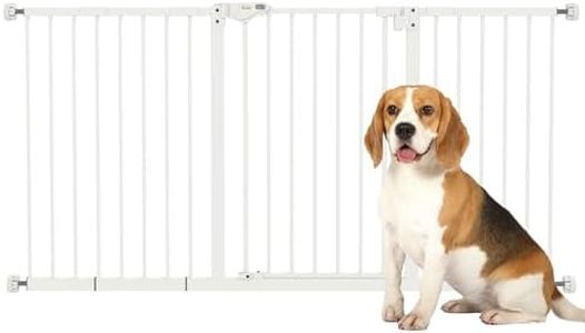 PawHut Dog Gate Stair Gate Pressure Fit Pets Barrier Auto Close for Doorway Hallway, 74-148cm Wide Adjustable, White