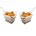 Stainless Steel Mini French Fries Basket Square Fryer Baskets, FDA Grade Kitchen Cooking Tool Food Presentation Tableware (Large 5inch 2pcs pack)