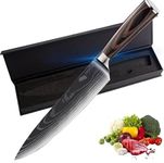 CRENTILA Chefs Knife 8 Inch Ultra Sharp High Carbon German Stainless Steel Forged Blade,for Meat Cutting, Ergonomic Wooden Handle, Premium Chef Knife with Gift Box for Home Kitchen Restaurant (BROWEN)