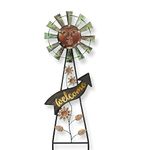 TERESA'S COLLECTIONS Garden Decor with Solar Outdoor Lights, Wind Spinner Yard Art Sign for Outside, 37'' Bronze Metal Sun Face Windmill Decorative Garden Stake for Lawn Ornaments, Gifts for Dad