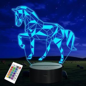 CooPark Luces nocturnas regalos para niños caballo 3D ilusión lámpara de noche 16 colores cambian con control remoto Los mejores regalos de cumpleaños para niños Baby Boy..