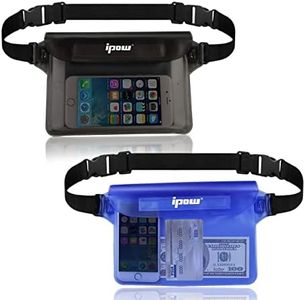 IPOW [2 PCS - Riñonera Impermeable acuatica para iPhone, teléfono Móvil, Cámara, iPad, Dinero, Documentos, Protección contra el Agua (Negra + Azul)