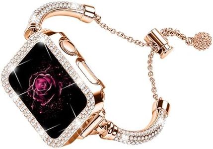 JOYOZY Bling Band and Case Compatible with Apple Watch Band 38mm 40mm 41mm 42mm 44mm 45mm 46mm, Pretty Luxury Strap with Sparkle Diamond, Dressy iWatch Bracelet for Women (Rosegold 45mm)
