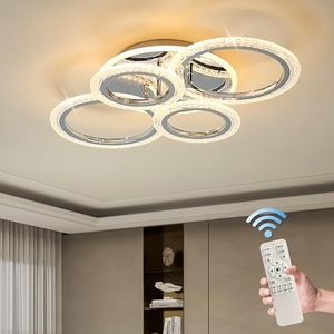 Oninio Modern Ceiling Light 58W Dimmable Flush Mount LED Ceiling Lamp 4 Rings Acrylic Ceiling Chandelier Lighting Fixtures for Living Room Dining Room Kitchen Bedroom,Chrome