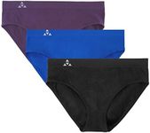 Balanced Tech Women's 3 Pack Classic Seamless Hipster Brief Bikini Panties - Black/Royal Blue/BlackBerry - Small