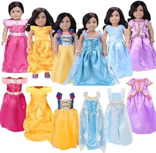 18 inch Girl Doll Clothes ,6Pc Princess Costume Include Bella,Cinderella,Snow White,Rapunzel,Princess Elsa and Aurora Fits All 18 inch Girl Dolls