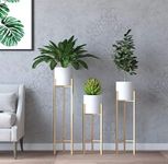 Adorer Modern Metal Floor Flower Stands Planter for Living Room Bedroom Display Plant Stand Tall Indoor Plant Stand with Planter Pot (White) Set of-3 Size (25X22X20 Inches)