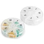 Weekly Pill Organizer - Pack of 2 - Large Round Travel Medication Reminder Daily Monday to Sunday