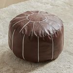 Louis Donné Unstuffed Handmade Moroccan Round Ottoman Pouffe Cover Foot Stool Seat Faux Leather Storage Bean Bag Floor Chair Foot Rest for Living Room, Bedroom or Balcony (Brown)