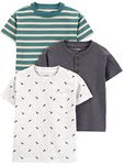 Simple Joys by Carter's Baby Boys' 3-Pack Short-Sleeve Tee Shirts, Dark Grey/Green Stripe/White Dinosaur, 2T