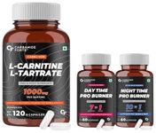 Carbamide Forte L-Carnitine L-Tartrate 1000mg Pre Workout Supplement - 120 Veg Capsules & Night & Day Fat Burner for Men & Women | 24-Hour Metabolic Support & Weight Loss Support - 60 Capsules Each