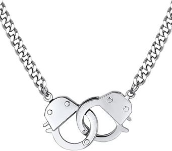 ChainsHouse Handcuff Necklace Mens Stainless Steel Padlock Pendant, 18K Gold Plated/Black Cuban Chain Interlocking 18inch Mens Biker Punk Rocker Statement Jewelry for Women, Stainless Steel, No