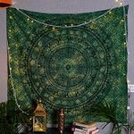 Craft Trade Cotton Mandala Tapestry Hippie Bohemian AstheticPsychedelic Mandala Bedsheet Cotton Wall Hanging Bedspread Wall Décor Wall Aesthetic Tapestry - Green - 50x60 Inches