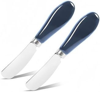 Siutco Butter Spreader Knife Set, 2-Pack Stainless Steel Cheese and Butter Knives with Ceramic Handle, Dishwasher Safe, for Soft & Hard Cheese, Jam, Cold Butter (Navy Blue)