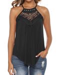 Bluetime Women's Summer Halter Spaghetti Strap Flowy Tank Tops Sleeveless Shirts Blouses Lace Cami Camisole, Black, X-Large